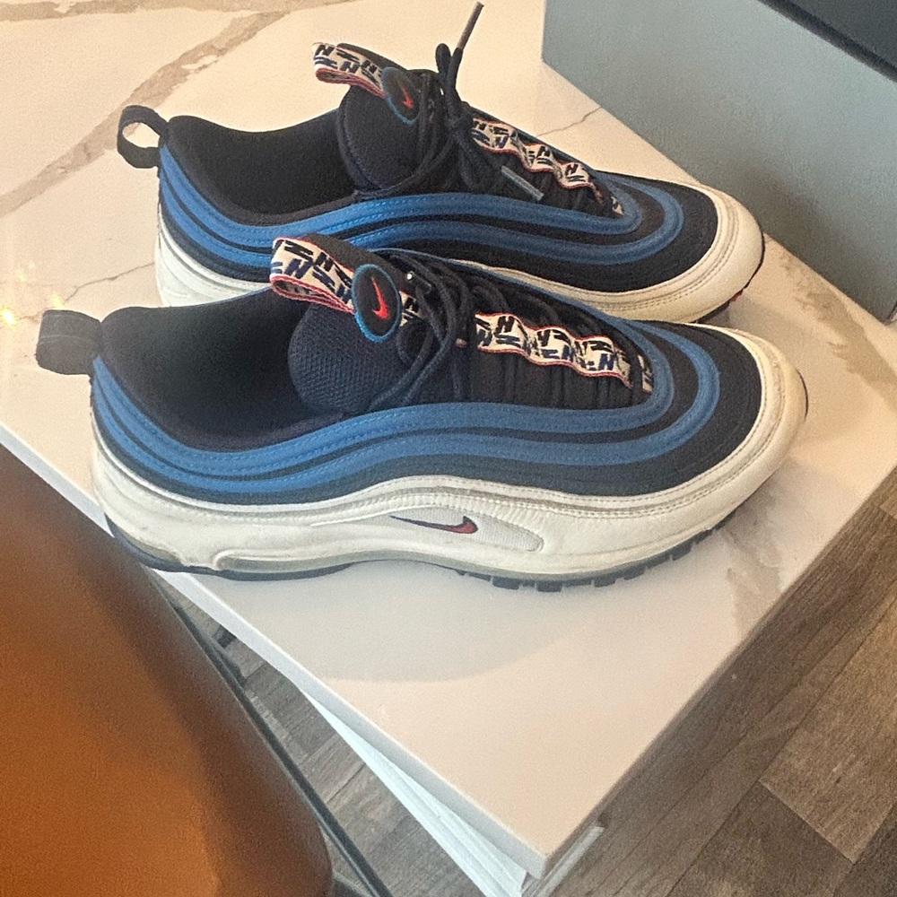 Nike Air Max 97 Black, Blue, and White Sneakers